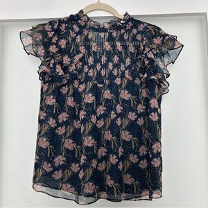 Intermix blue floral sleeveless silk blouse top 0